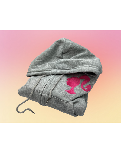 Pink and White decoration - Embroidered Hoodie with front Zipper