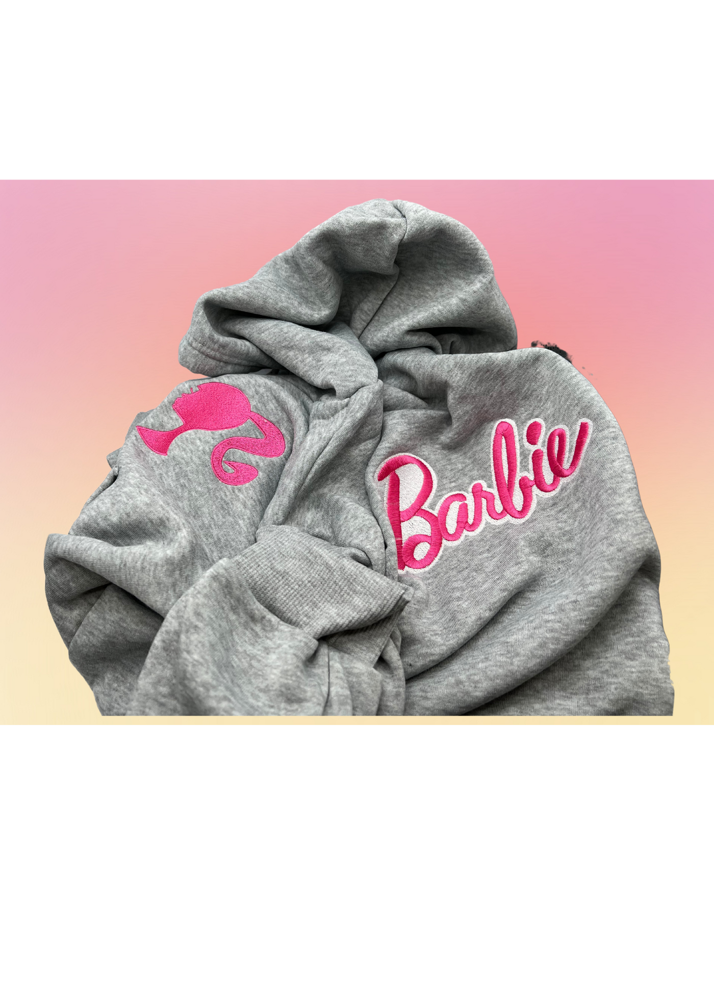 Pink and White decoration - Embroidered Hoodie with front Zipper